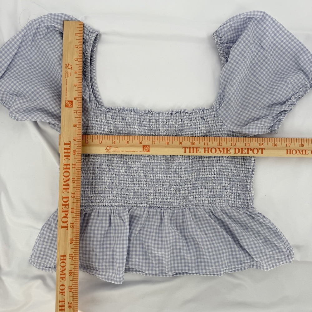 J.Crew Sz M Squareneck Smocked Gingham Top Cotton Puff Sleeve Blouse Cottagecore - Picture 7 of 7